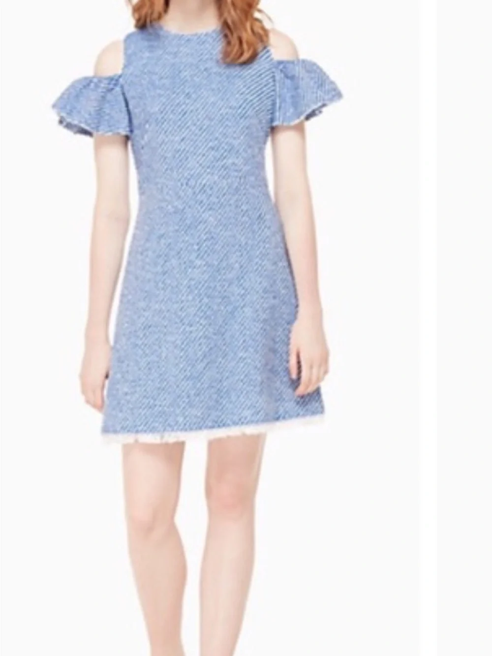Kate Spade Blue Tweed Cold-Shoulder A-Line Dress Size 0